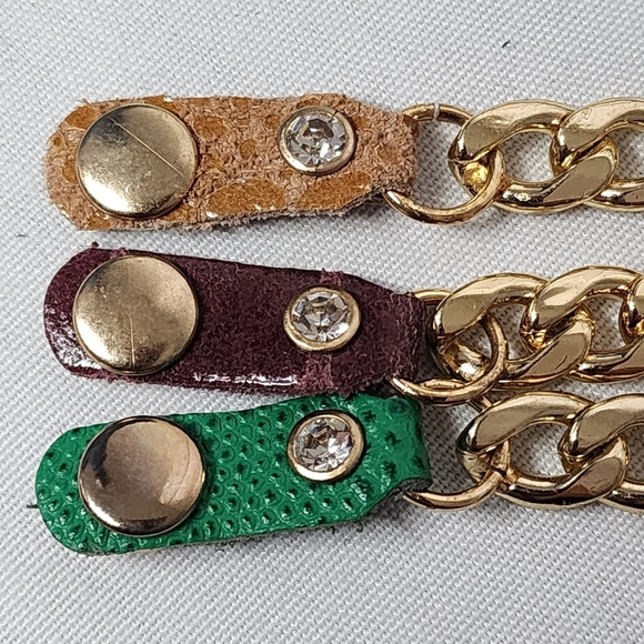 Gold Cuban Link Chain and Green Leather Boot Ankle Bracelet - Picture 4 of 9